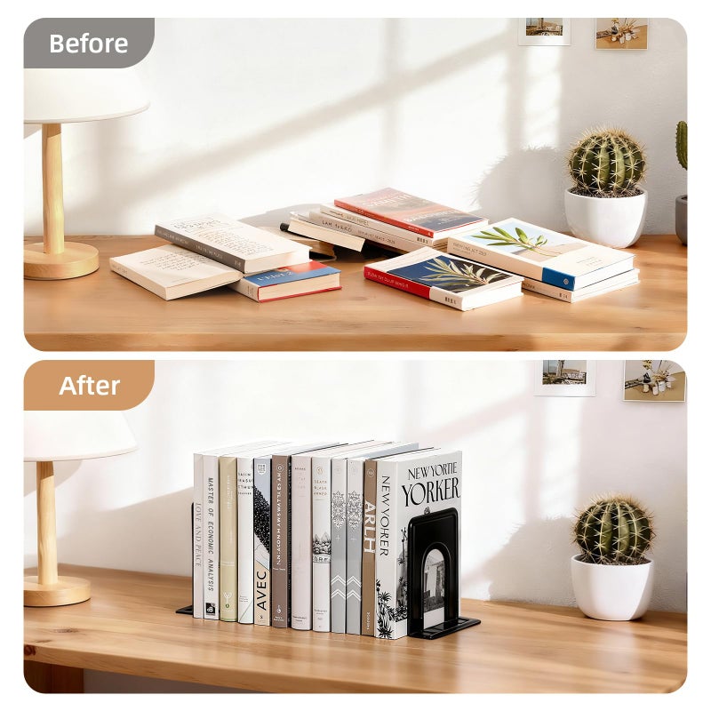 Happyhapi 14 Pair Book Ends for Shelves, 28 Pcs Metal Bookends Book Holder for Shelf, Heavy Book Stopper for Desk, Simple Library Office Home Bookend, 4.9 x 5.7 x 6.5 in, Black - Image 5